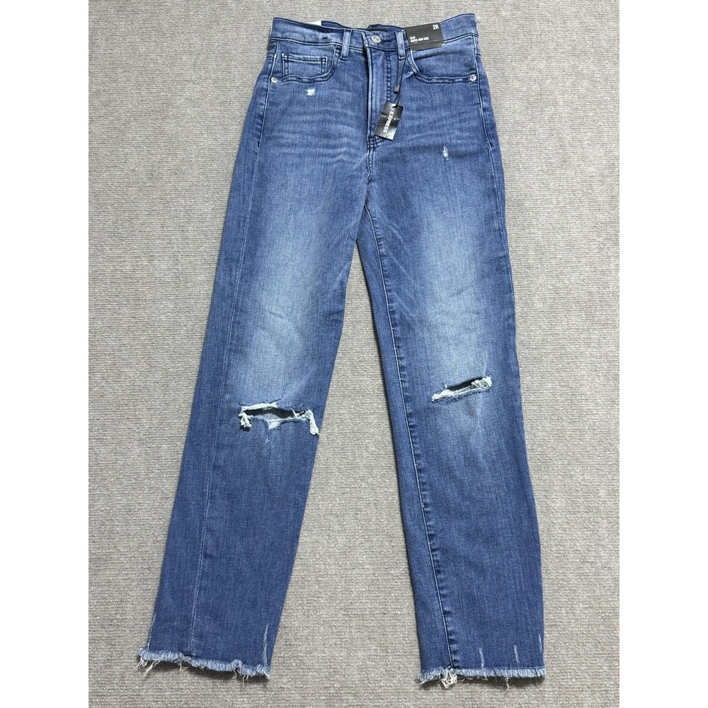 Express Jeans Womens 2R Blue Slim Super High Rise Distressed Ripped Denim Frayed